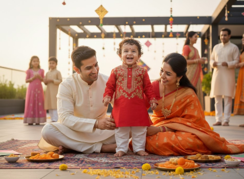 Baby Laughing with Parents at Festival