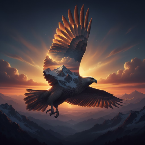 Bird Blends with Mountain Sunset
