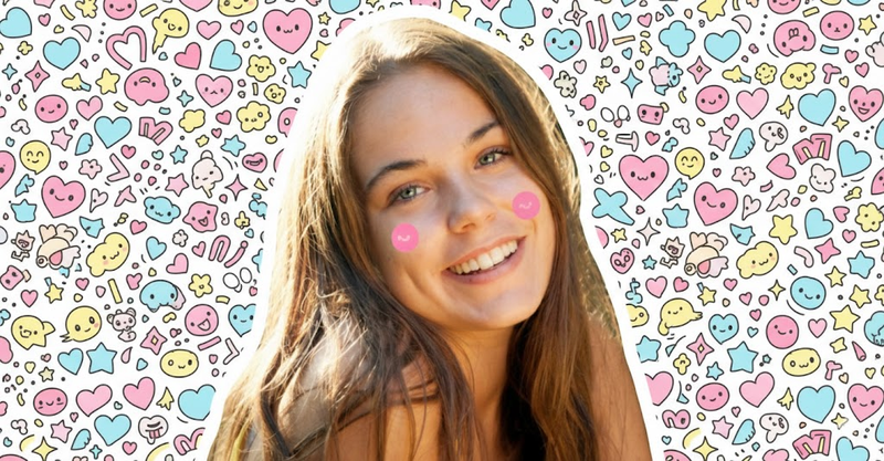 Cheerful girl with doodles and pastel colors