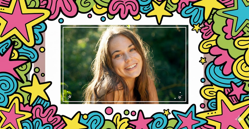 Colorful bordered portrait with doodled margins