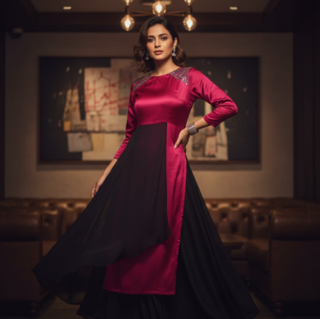 Colorful fusion kurti on confident model