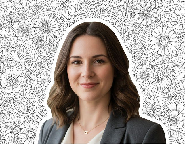 Colorful subject with black-and-white doodle background