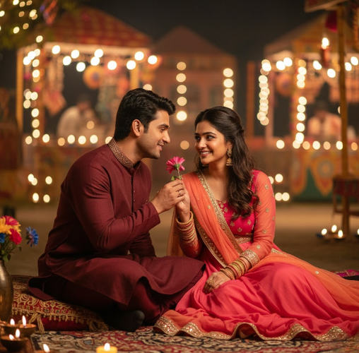 Couple on Rugs During Festive Celebration