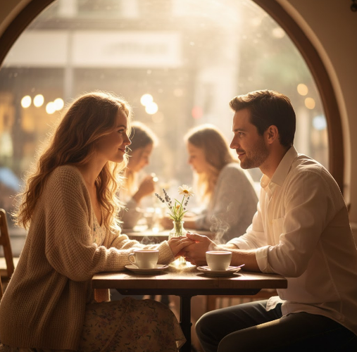 Couple Sharing Coffee in Sunlight
