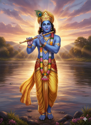 Divine Lord Krishna Portrait with Devotee's Face