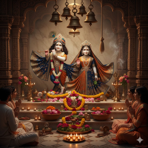 Divine Radha Krishna Temple with Offerings