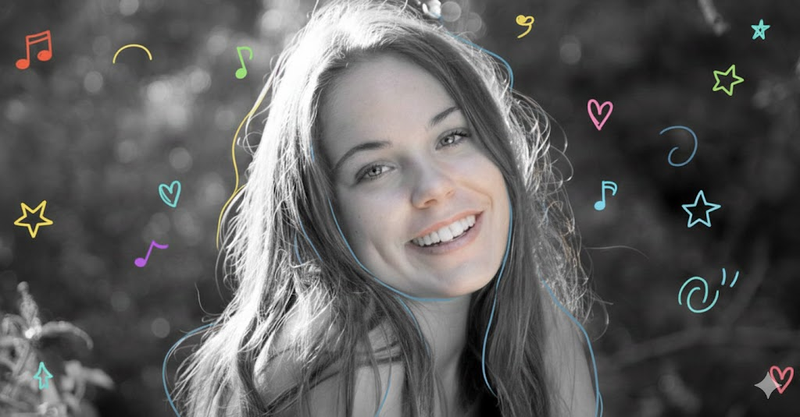 Editorial photo with sketch lines and accent color