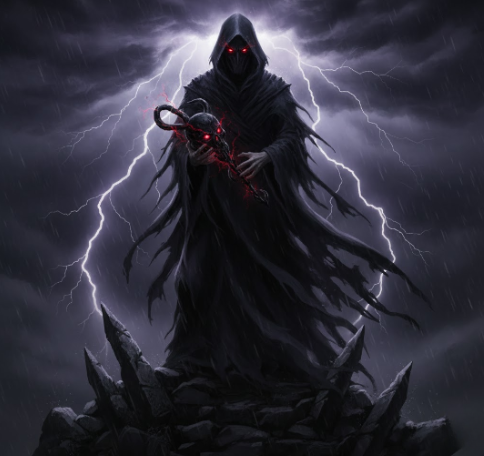 Elderly wizard with staff in study