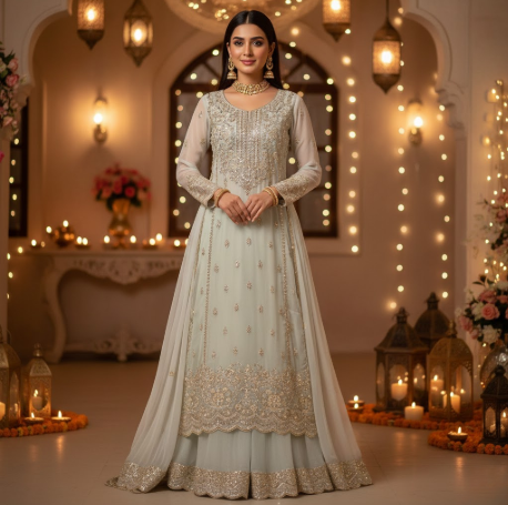 Elegant woman in embroidered Eid kurti