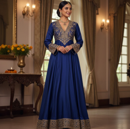 Elegant woman in embroidered silk kurti