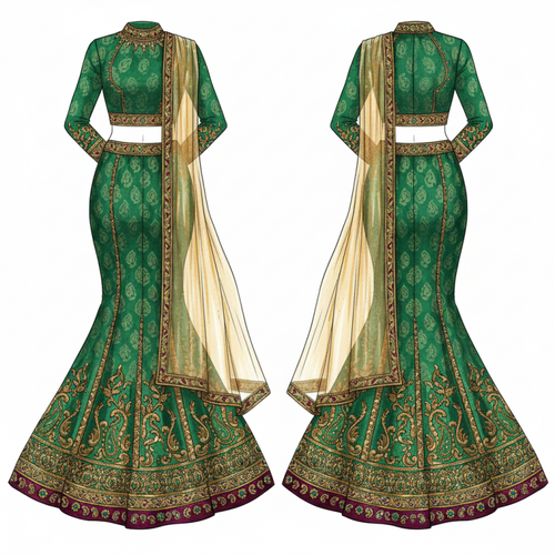 Emerald green embroidered mermaid lehenga