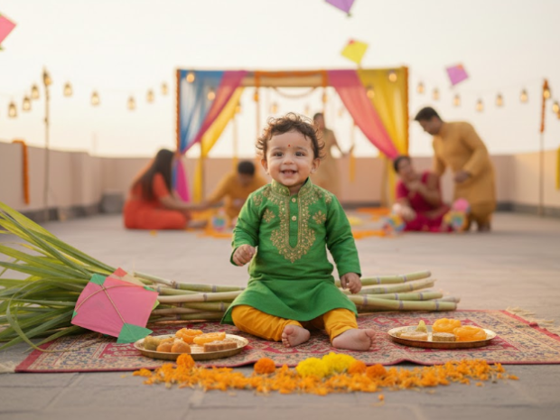 Family Celebrating Outdoors with Lanterns and Kites