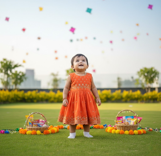 Festive Rooftop Scene with Lively Baby