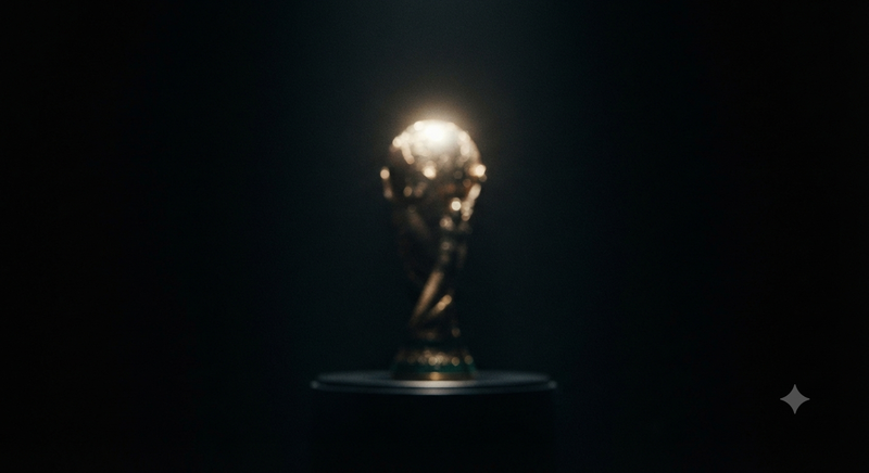 Blurred World Cup Trophy under Spotlight