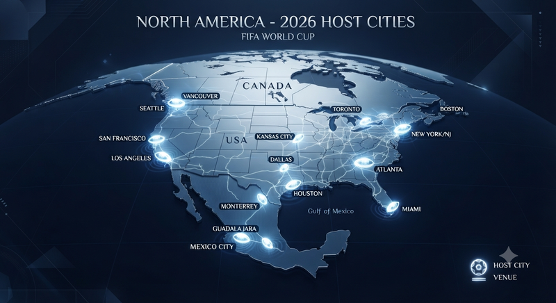 3d North America Map with Glowing Football Nodes