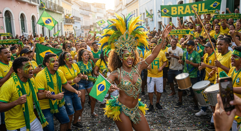 Brazil Fans Celebrate with Samba Dancers