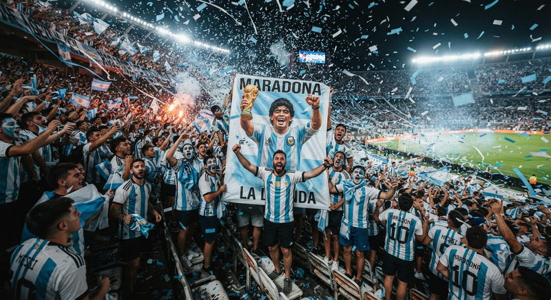 Argentina Fans with Banner in Confetti
