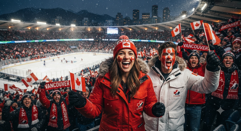 Canadian Fans in Snowy Stadium