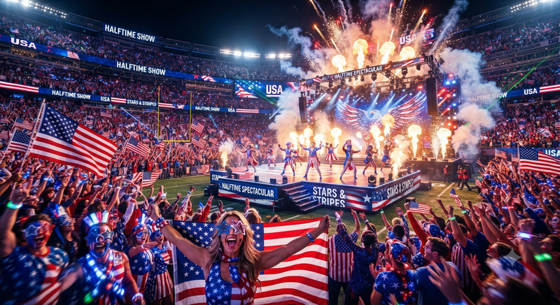 Patriotic Halftime Show with Fireworks