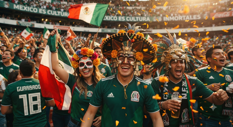 Mexican Fans Wearing Aztec Masks Sombreros