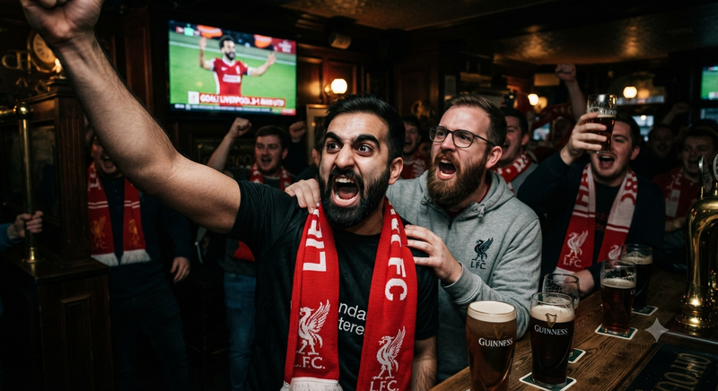 European Fans Celebrating a Goal in Pub