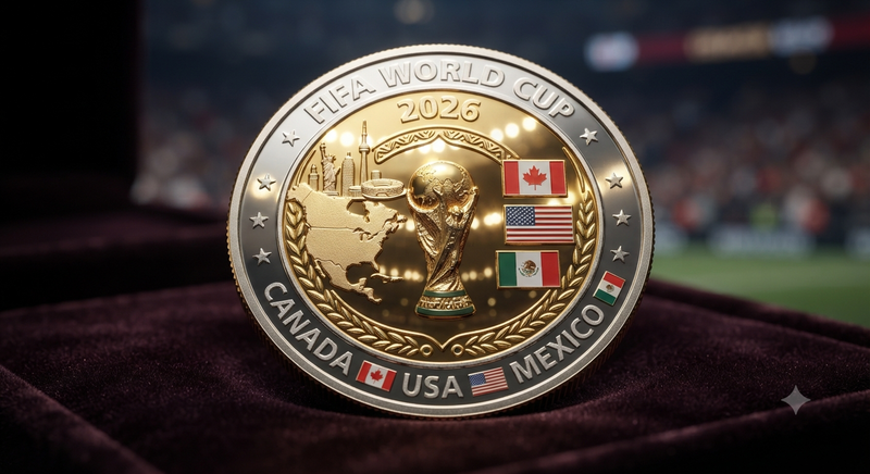 Macro Gold Silver World Cup Coin