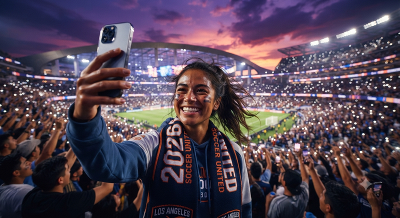 Fan with Scarf at Stadium Sunset