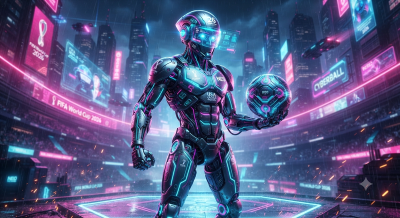 Cyberpunk World Cup Mascot with Neon Accents