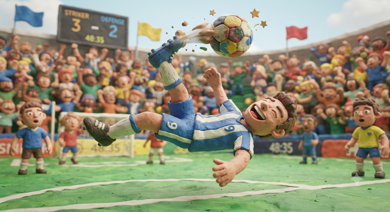 Claymation Striker Scoring Bicycle Kick