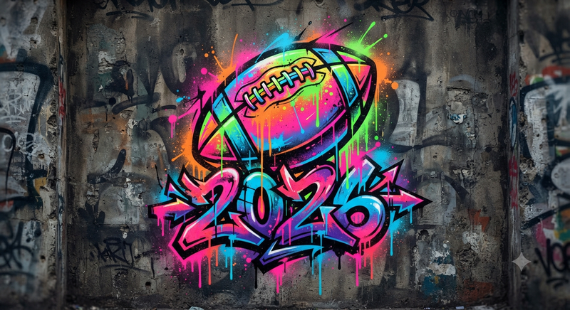 Neon Graffiti Football Logo with 2026