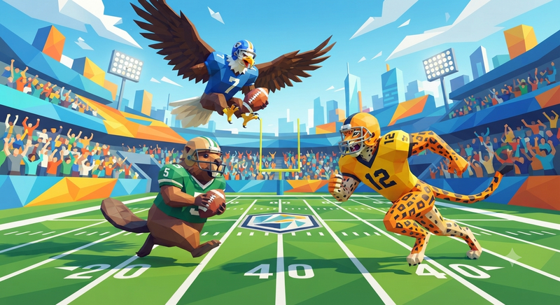 Low Poly Animals Playing Football Together