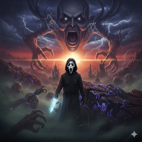 Ghostface wields glowing knife in mist