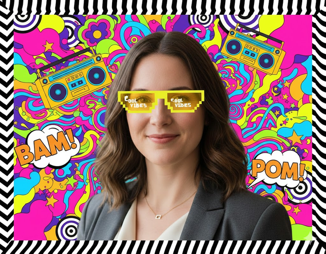 Girl in forest with psychedelic retro overlay