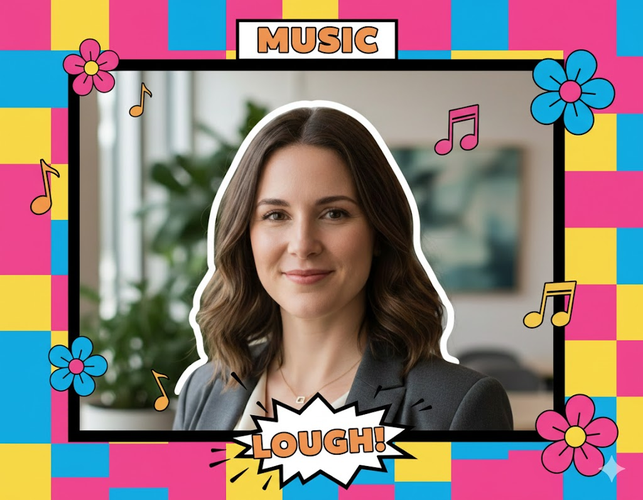 Girl reading in colorful geometric forest