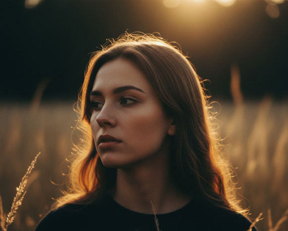 Golden-hour cinematic portrait with bokeh