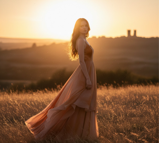 Golden hour fashion portrait with backlight