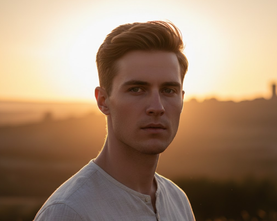 Golden hour portrait of young woman