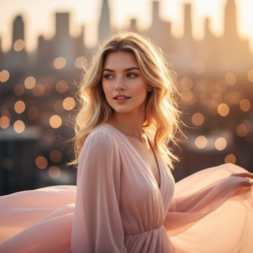 Golden Sunlight on Woman in Pink Dress