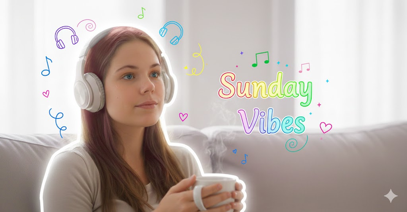 Hand-drawn music notes and headphones