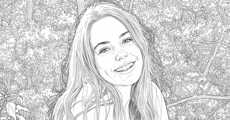 Hand-inked line-art drawing with scenic background