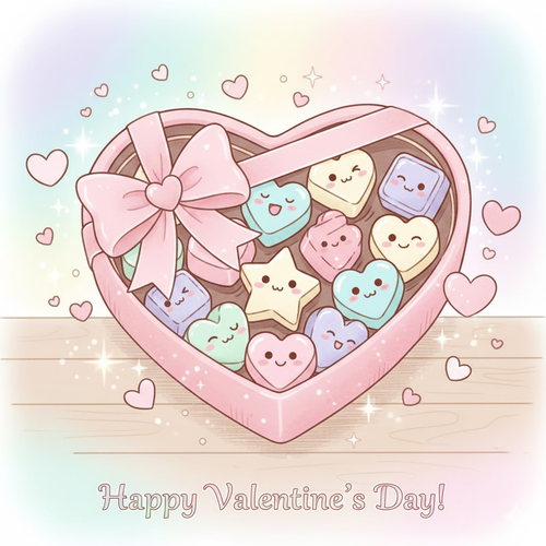 Heart-shaped chocolate box with cute faces