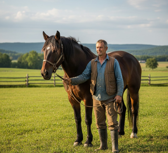 Image of a Farmer with Horse Using Ai Horse Prompts
