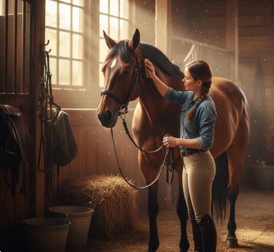 Image of a Female Trainer with Horse