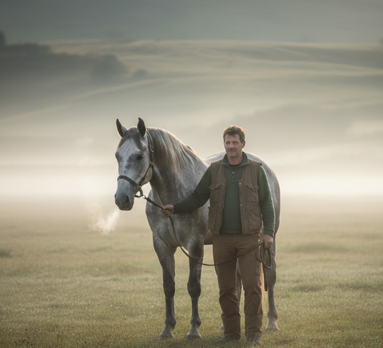 Image of a Man Holding Horse Reins Using Ai Prompts