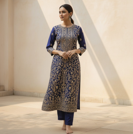 Indian girl in embroidered kurti outdoors