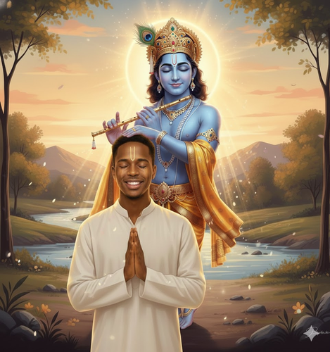 Krishna Blessing Devotee with Golden Aura