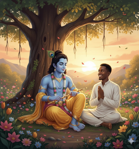 Krishna under Tree with Flute
