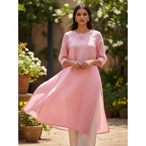 Linen kurti in pastel sunlight
