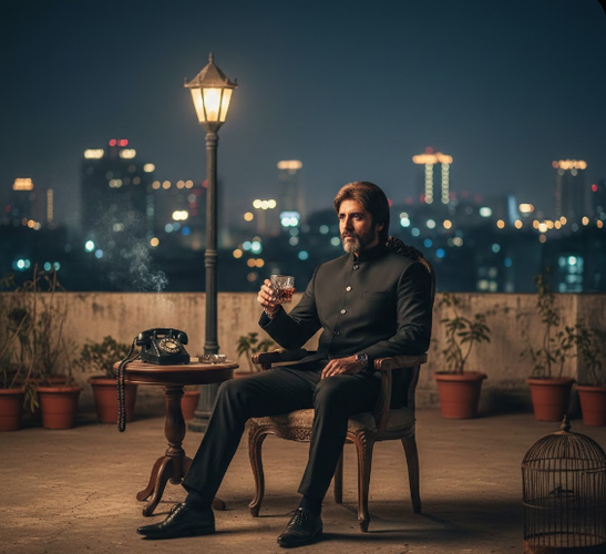 Lone figure on Mumbai rooftop at night