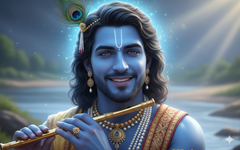 Lord Krishna Portrait with Divine Elements
